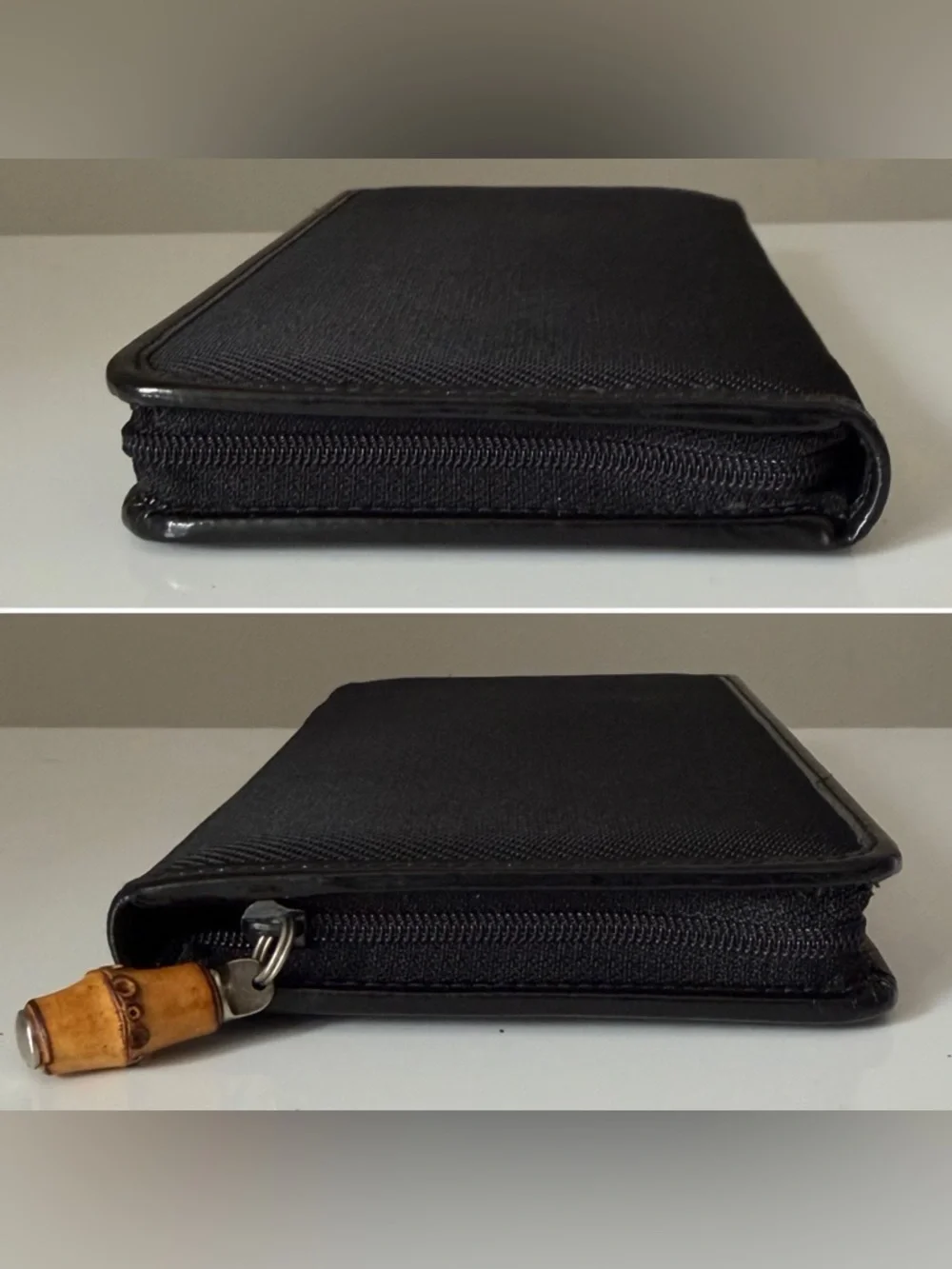 Gucci Bamboo Zip Around Wallet Black Nylon Patent Leather Trim - Picture 3 of 9